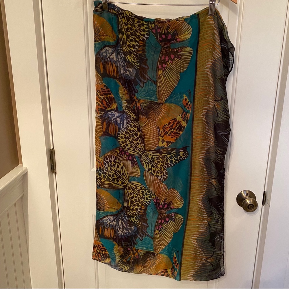 TASHA SCARF ETERNITY WRAP GREEN BLUE BLACK BUTTERFLY PRINT ACCESSORY